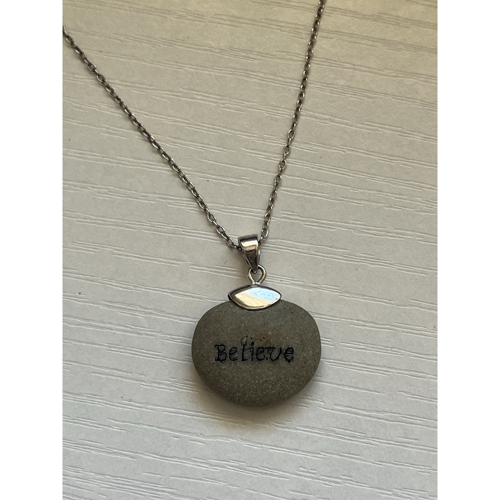 Cellini Womans Necklace Sterling Silver Stone Believe Pendant Necklace